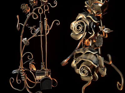 Wrought Iron Decorative Ornament With Rose Design And Curly Metal Patterns 3d model