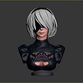 3D Character Bust Sculpture With White Silver Hair Black Blindfold And Dark Outfit Pink Patterns