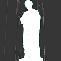 Man Statue In Stone Robe Standing With Crossed Hands On Pedestal