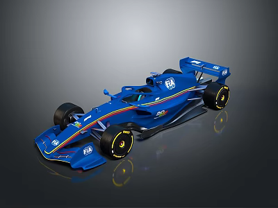Blue Formula Race Car With Streamlined Body Aerodynamic Design And Yellow Tires 3d model