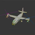 White Airplane Model With Four Propellers Shiny Body And Reflective Surface