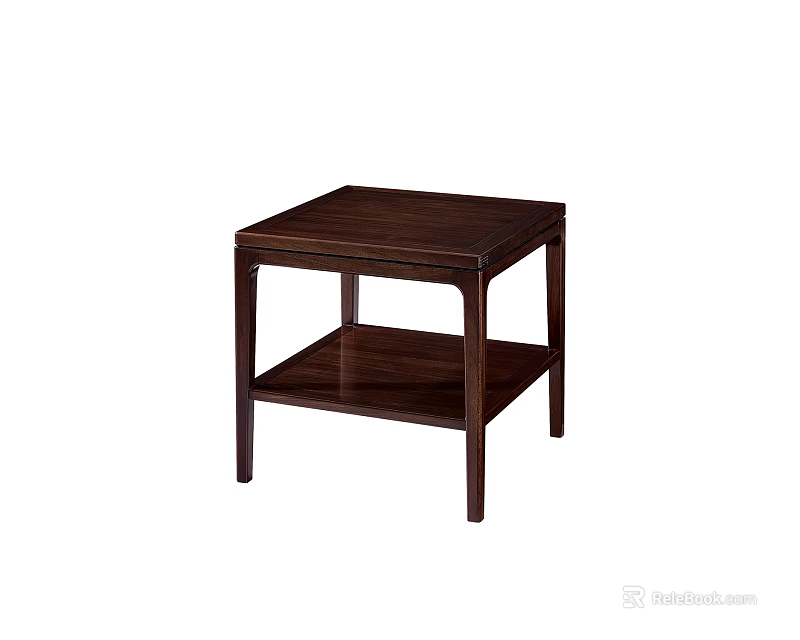 Dark Wooden Side Table With Square Top And Two Tiered Shelf Structure 3d model