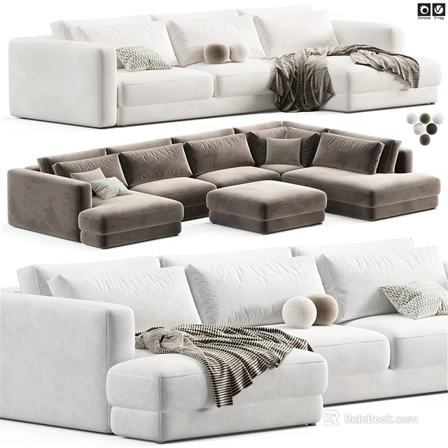 Modern Soft Upholstered Double Sofa With Multiple Neutral Color Options For Cozy Home Living Decor 3d model 
