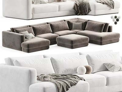 Modern Soft Upholstered Double Sofa With Multiple Neutral Color Options For Cozy Home Living Decor 3d model