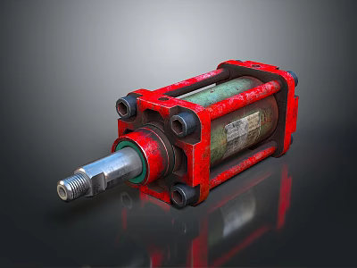 Red Heavy Duty Hydraulic Cylinder With Metal Components And Industrial Design 3d model
