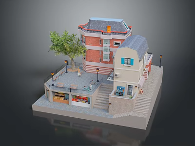 cartoon city cartoon street cartoon block old street old block miniature block miniature street 3d model