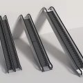 Three Modern Escalators With Metallic Frame Dark Steps And White Wall Background 3d model