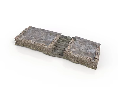 Rustic Stone Wall Structure With Connected Steps And Textured Blocks 3d model