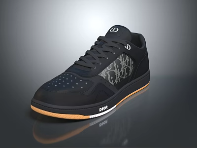 Black Dior Sneakers With Orange Sole And Stylish Patterned Upper Design 3d model