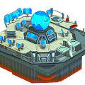 Cartoon Style Space Command Center With Blue Globe And Control Panels 3d model
