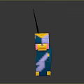 Pixel Style Game Character With Blue Yellow Pink Reptilian Cat Body Open Mouth Sharp Teeth