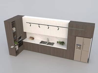 Modern Kitchen Cabinets Design With Wooden And White Countertop Island Sink And Appliances 3d model