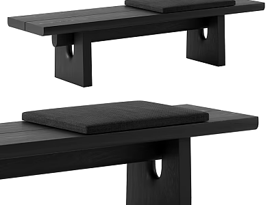 Black Wooden Public Chair Bench With Modern Design And Comfortable Cushion For Public Areas 3d model