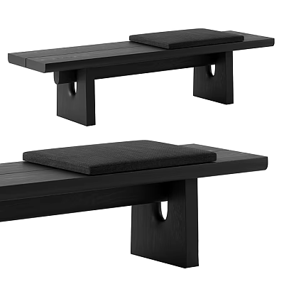 Black Wooden Public Chair Bench With Modern Design And Comfortable Cushion For Public Areas 3d model
