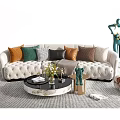 Modern Sofa And Coffee Table Set With Colorful Cushions Accent Chairs Area Rug And Greenery
