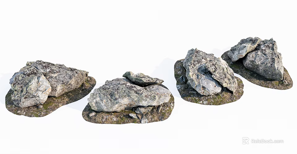 Natural Stone Rocks With Wooden Bases For Outdoor Garden Decoration 3d model 