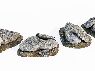 Natural Stone Rocks With Wooden Bases For Outdoor Garden Decoration 3d model