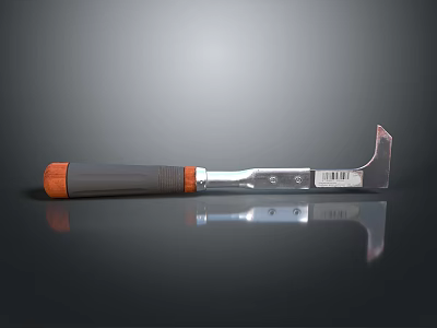 Scraper Tool Featuring Gray And Orange Handle Silver Metal Blade And Barcode Label 3d model
