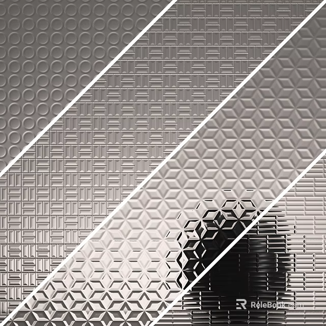 Modern Silver Metallic Interior Wall With Geometric Patterns And Striped Texture 3d model 
