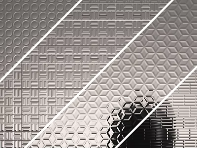 Modern Silver Metallic Interior Wall With Geometric Patterns And Striped Texture 3d model