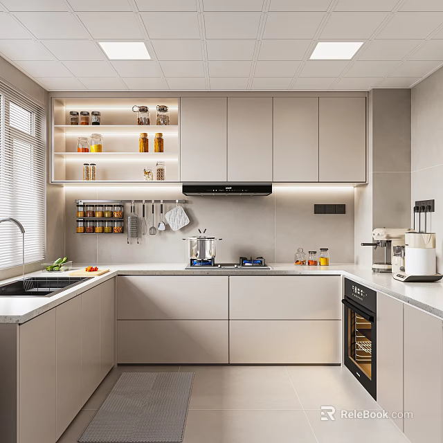 Modern Kitchen Interior Design With Natural Light White Cabinets Sink And Appliances 3d model 