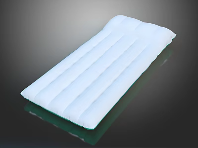 White Lightweight Inflatable Mattress With Striped Design On Smooth Reflective Surface 3d model
