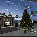 Festive Christmas Scene With Glass Dome Snowman Gift Boxes And Santa Claus Figure