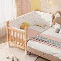 Kids Toddler Bed with Wooden Guard Rail White Polka Dot Bumper Yellow Beige Pillows