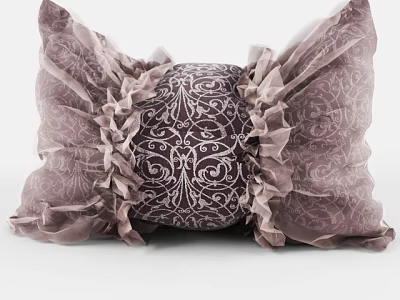 Purple Decorative Throw Pillow With White Intricate Pattern And Ruffled Edges For Home Decor 3d model