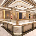 Elegant Jewelry Store Interior With Glass Display Counters And Crystal Chandelier