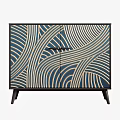 Modern Entryway Console Cabinet Featuring Black And Gold Wavy Pattern Double Doors 3d model