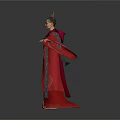 A Woman In Red Traditional Robe With Ornate Headdress And Arms Outstretched Against White Background