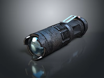 Black Flashlight With Textured Surface LED Bulb And Secure Clip For Home 3d model