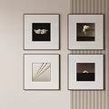 Four Botanical Paintings Hanging On Wall With White Frames And Minimalist Decor