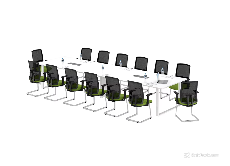 Modern Conference Room Interior Design With Long Table And Green Chairs 3d model 