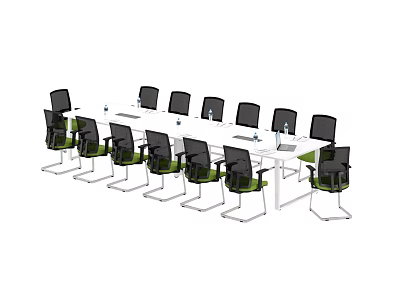 Modern Conference Room Interior Design With Long Table And Green Chairs 3d model