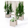 Outdoor Wooden Table and Chair Set With Lattice Screen And Green Plant Planters