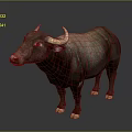 Realistic 3D Model Of Brown Buffalo With Curved Horns And White Hooves