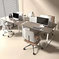 Modern Office Desk Setup With Dual Monitors Office Chairs And Desk Lamps
