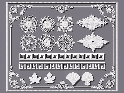 Ornate Carved Patterns Decorative Designs With Various Shapes Leaf Motifs And Greek Key Borders 3d model