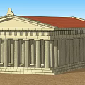 Classical Style Hotel Building With Red Roof And White Columns Design