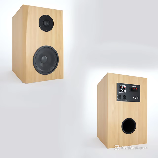 Elegant Wooden Bookshelf Speakers With High Quality Dual Speaker Drivers Control Panel And Ports 3d model 