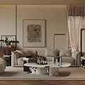 Elegant Modern Living Room With Beige Sofa Marble Coffee Table Blue Armchair And Wall Art