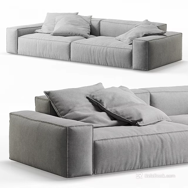 Modern Gray Two Seater Sofa With Soft Fabric Cushions And Comfortable Design 3d model 