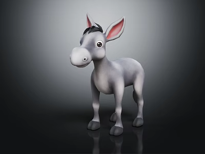 Cartoon Donkey 3D Character Design With Gray Body Big Ears And Black Mane 3d model