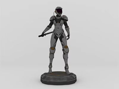 Futuristic Decorative Ornament Set Humanoid Mech Warrior Figurine With Weapon On Base Stand 3d model