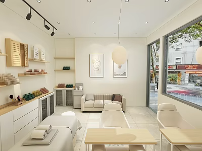 Modern Beauty Hair Salon Interior Design With Comfortable Chairs Beauty Beds And Product Shelves 3d model
