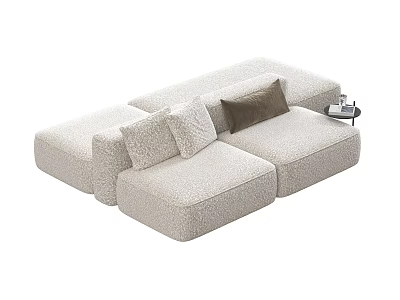 Modern Beige Modular Sofa With Plush Cushions And Side Table For Living Room 3d model