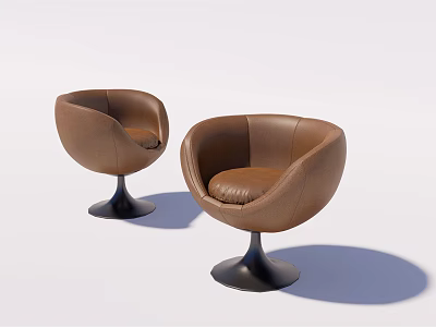 Modern Brown Leather Single Sofa with Black Metal Base and Rounded Shape 3d model
