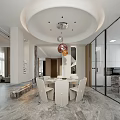 Modern Living And Dining Room Interior With Marble Walls Sofa And TV Unit